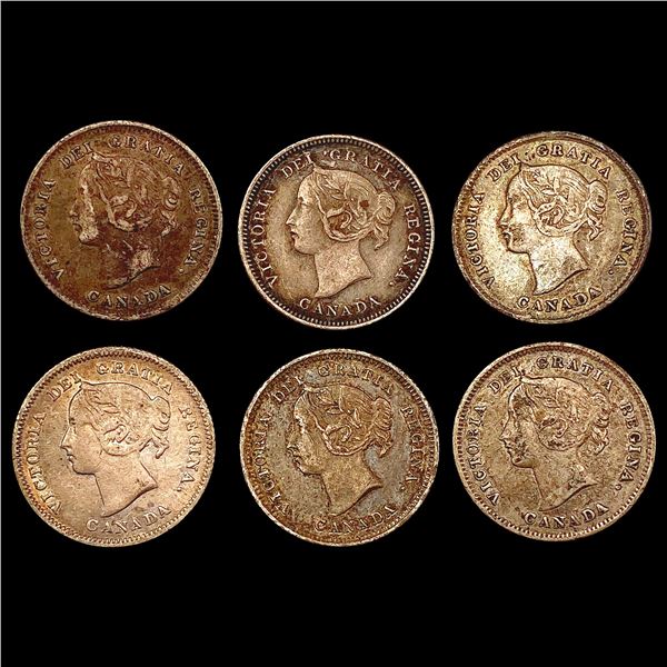 1883-1900 Canada Silver 5 Cents Lot [6 Coins] ABOUT UNCIRCULATED