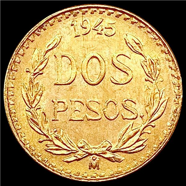 1945 Mexico Gold 2 Pesos 0.0482oz SUPERB GEM BU