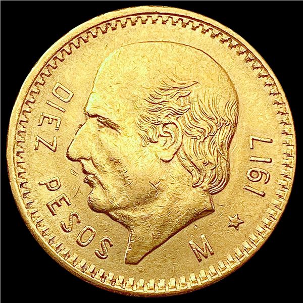 1917 Mexico Gold 10 Pesos 0.2411oz GEM BU