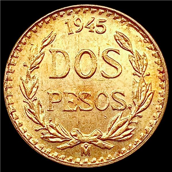 1945 Mexico Gold 2 Pesos 0.0482oz SUPERB GEM BU