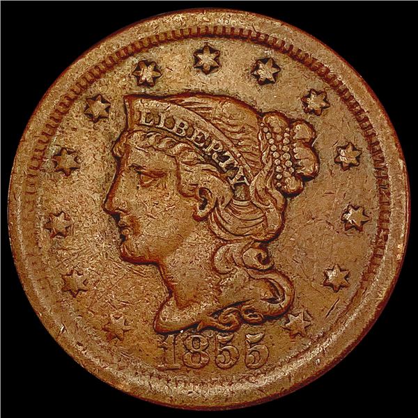 1855 Braided Hair Large Cent LIGHTLY CIRCULATED