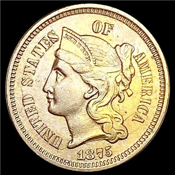 1875 Nickel Three Cent CHOICE AU