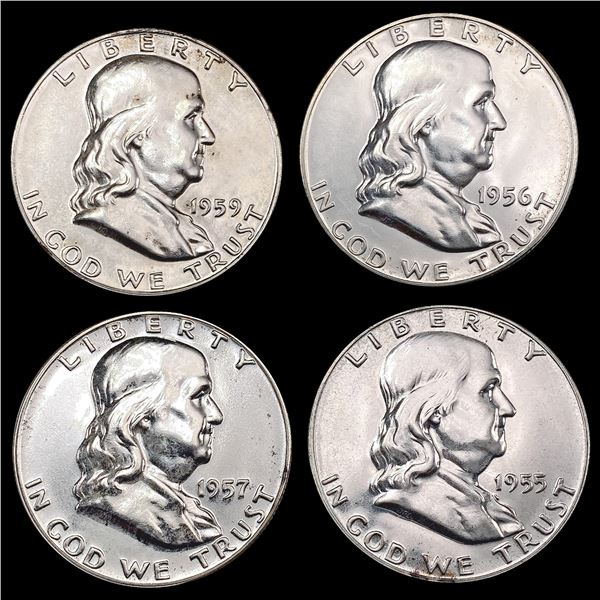 1955-1959 Proof Franklin Hlaf Dollar Lot [4 Coins] CHOICE PROOF