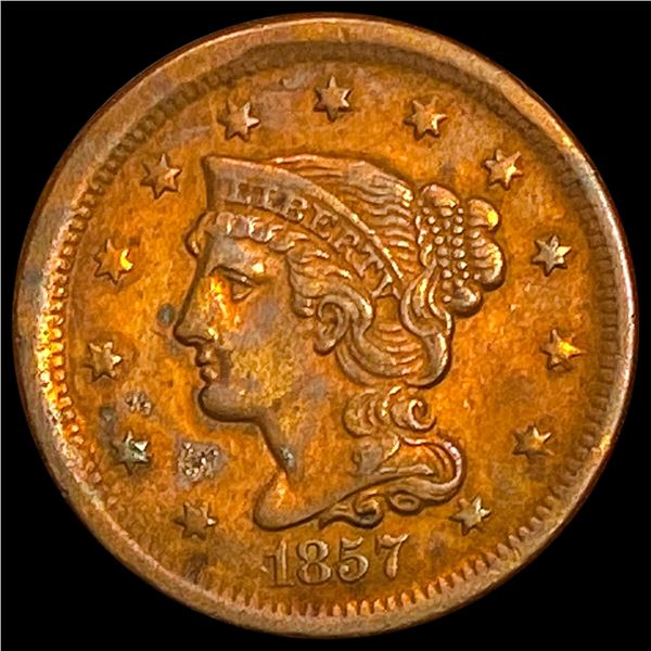 1857 Braided Hair Large Cent NEARLY UNCIRCULATED