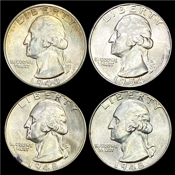 1943-1954 Washington Quarter Lot [4 Coins] GEM BU