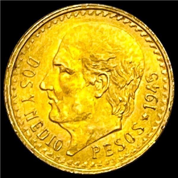 1945 Mexico Gold 2.5 Pesos 0.0603oz SUPERB GEM BU
