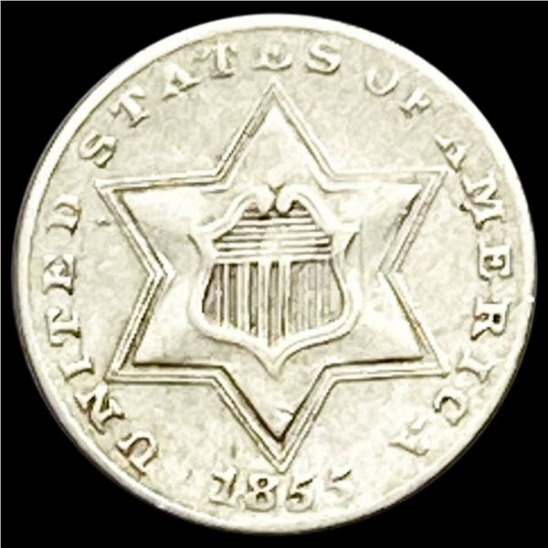 1855 Silver Three Cent CHOICE AU