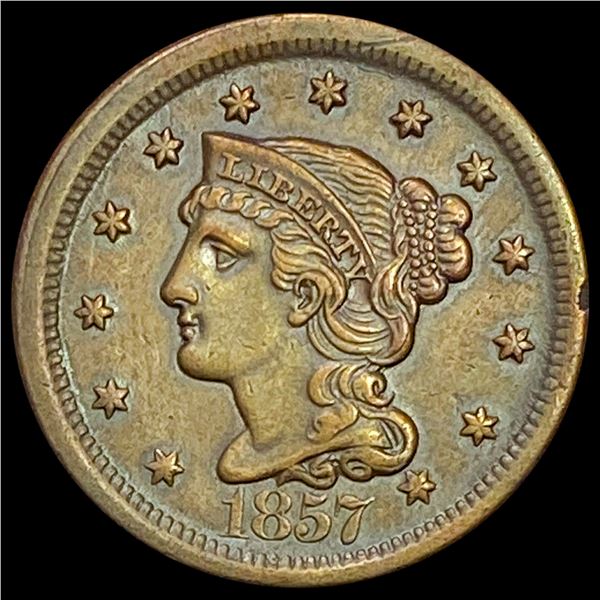 1857 Lg Dt Braided Hair Large Cent CLOSELY UNCIRCULATED
