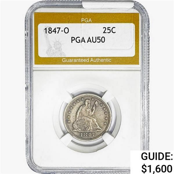 1847-O Seated Liberty Quarter PGA AU50