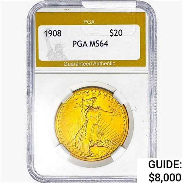 1908 $20 Gold Double Eagle PGA MS64