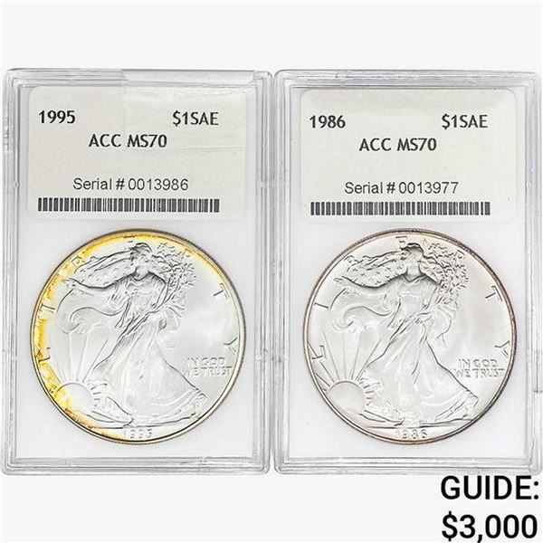 [2] 1986 & 1995 Silver Eagle ACC MS70