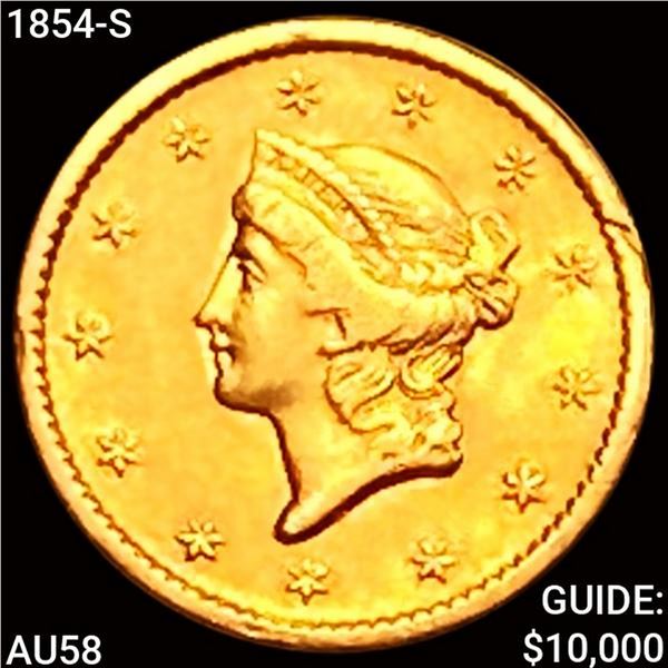 1854-S Rare Gold Dollar CHOICE AU