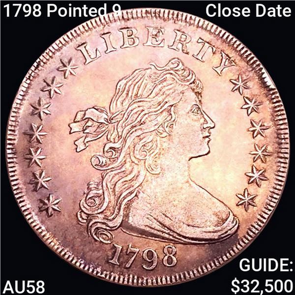 1798 Pointed 9 Close Date Draped Bust Dollar CHOICE AU