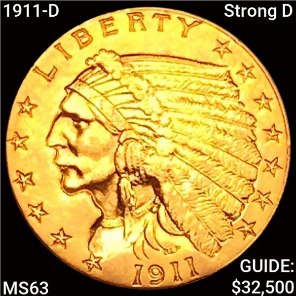 1911-D Strong D $2.50 Gold Quarter Eagle CHOICE BU