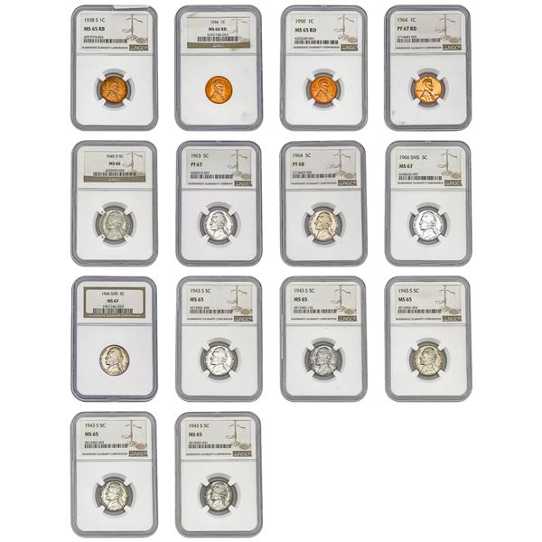 [14]1938-1966 Lincoln Cents/Jefferson Nickels NGC MS/PF65-68