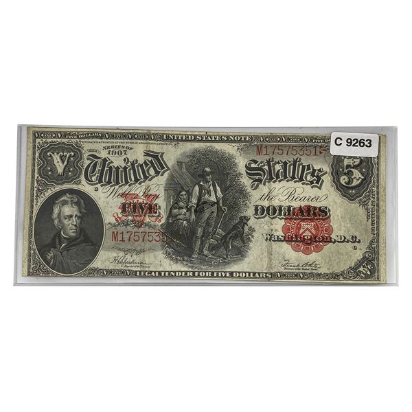 1907 $5 United States Note - Woodchopper