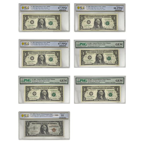 1935-2001 [7] Certified U.S. Paper Money Lot $1 PCGS