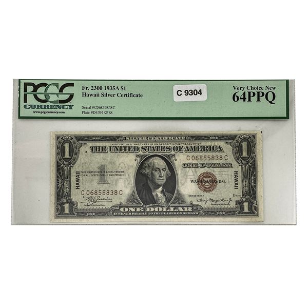 1935 A $1 Hawaii SIlver Certificate PCGS Very Choice64 PPQ