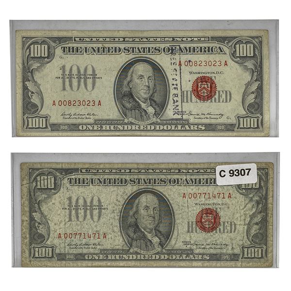 1966 [2] U.S. $100 Note Lot Red Seal