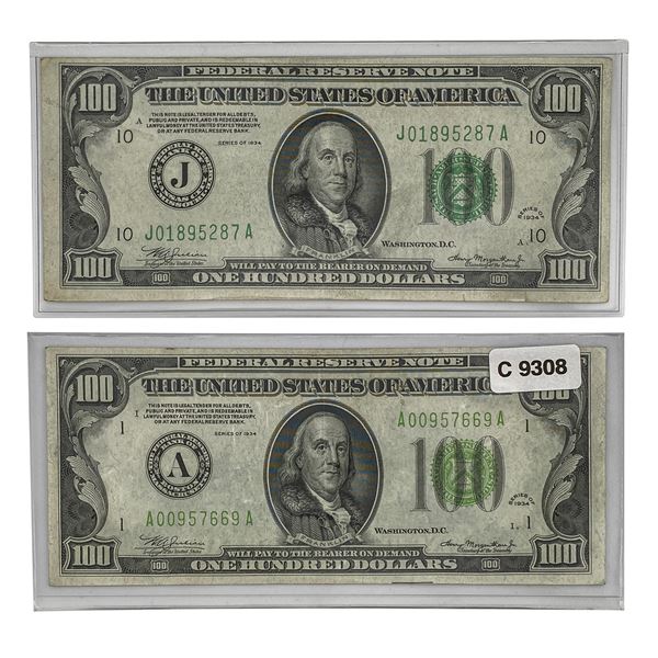 1934 [2] U.S. $100 Note Lot