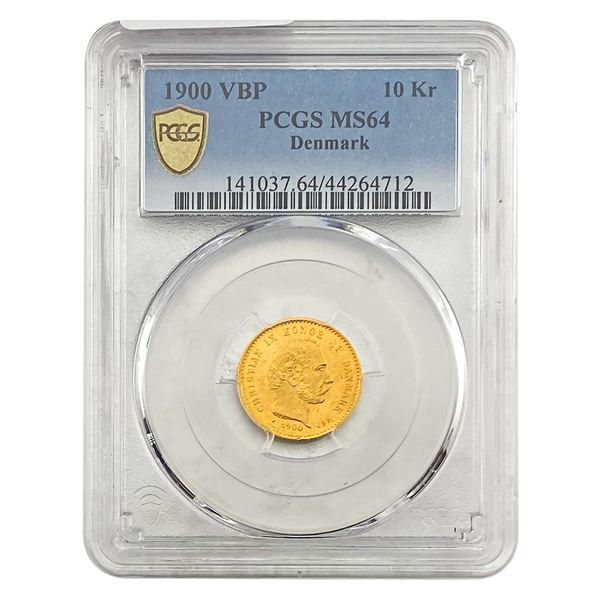 1900 VBP Denmark Gold 10 Kroner .1296oz PCGS MS64