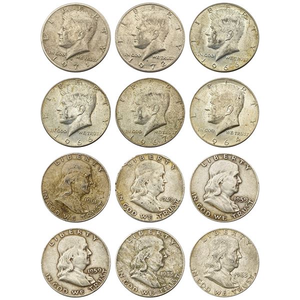 1953-1971 [12] Silver & Clad Half Dollar Lot