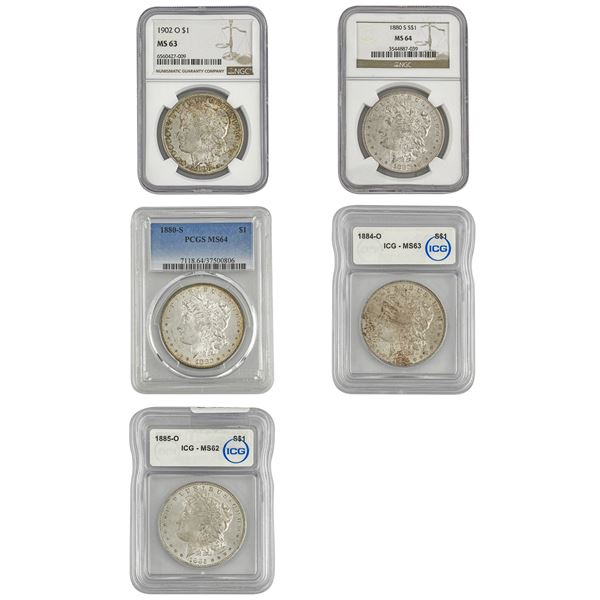 [5] 1880-1902 Morgan Silver Dollar Lot PCGS/NGC MS62-64