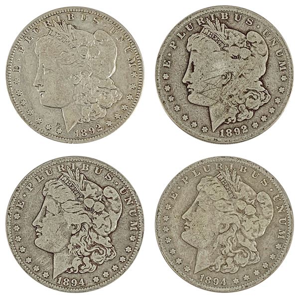[4 Coins] 1892-S, 1894-O Better Date Morgan Silver Dollar Lot LIGHTLY CIRCULATED