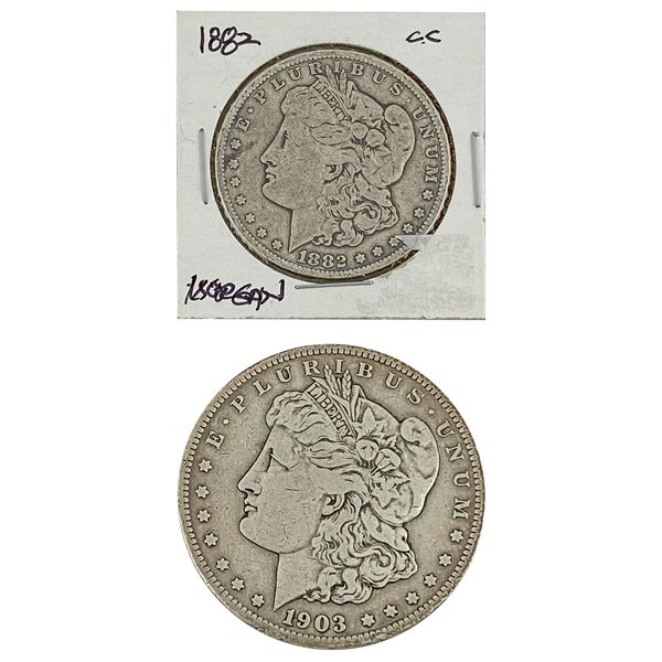 [2 Coins] 1882-CC, 1903-S Morgan Silver Dollar Lot LIGHTLY CIRCULATED