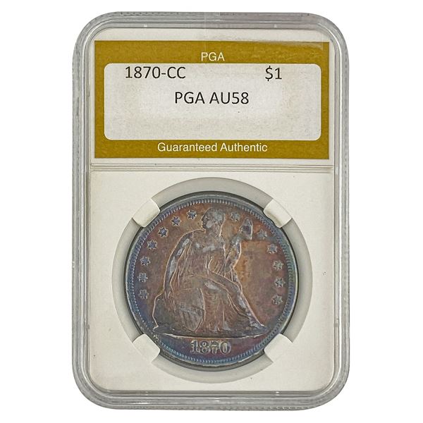 1870-CC Seated Liberty Dollar PGA AU58 Toned