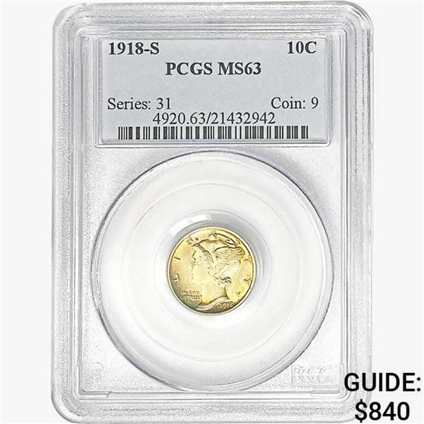 1918-S Mercury Silver Dime PCGS MS63