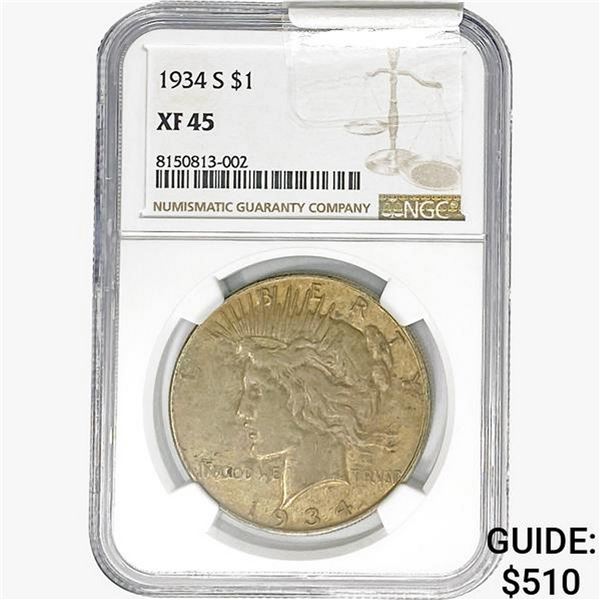 1934-S Silver Peace Dollar NGC XF45