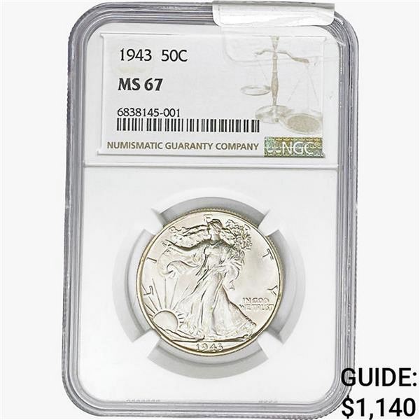 1943 Walking Liberty Half Dollar NGC MS67
