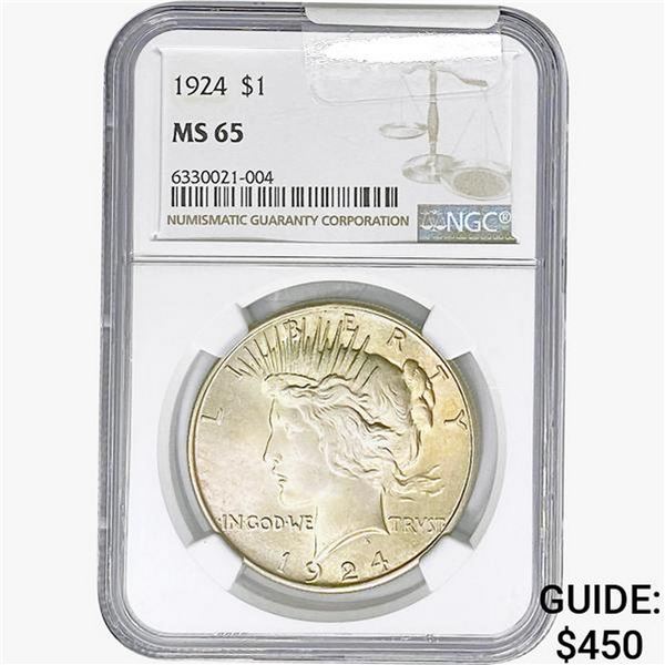 1924 Silver Peace Dollar NGC MS65