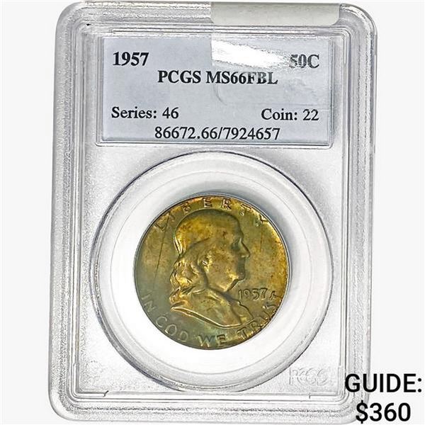 1957 Franklin Half Dollar PCGS MS66 FBL
