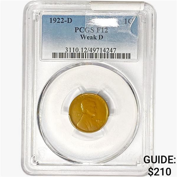1922-D Wheat Cent PCGS F12 WEAK D