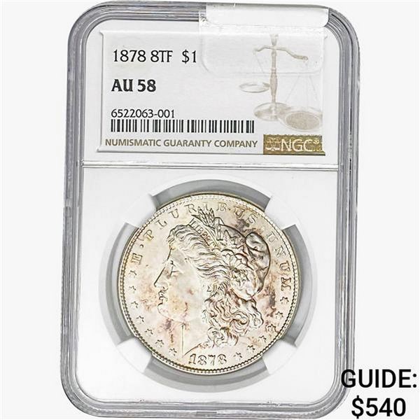 1878 8TF Morgan Silver Dollar NGC AU58
