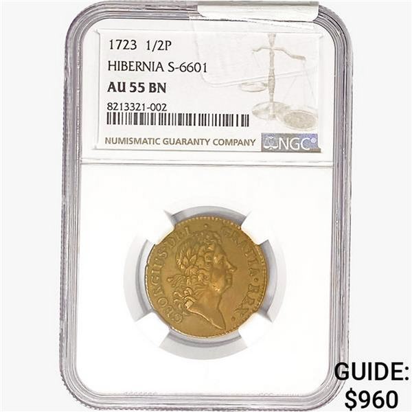 1723 Half Penny, Hibernia NGC AU55 BN