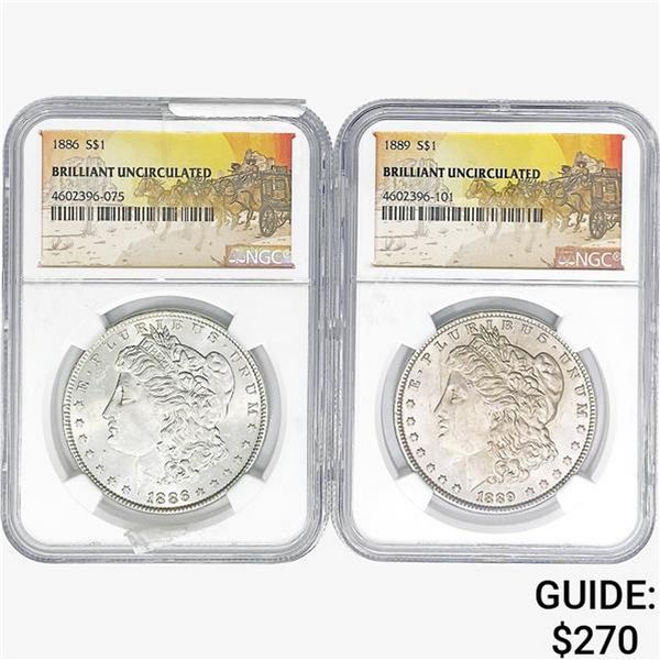[2] 1886 & 1889 Morgan Silver Dollar NGC BU