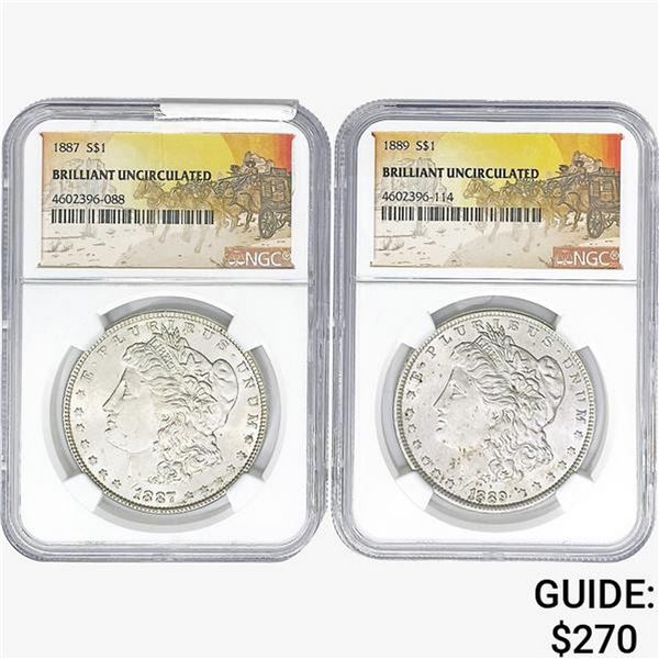 [2] 1887 & 1889 Morgan Silver Dollar NGC BU