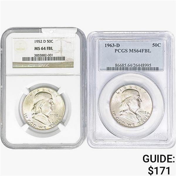 [2] 1952&1963 Franklin Half Dollar NGC/PCGS MS64 FBL