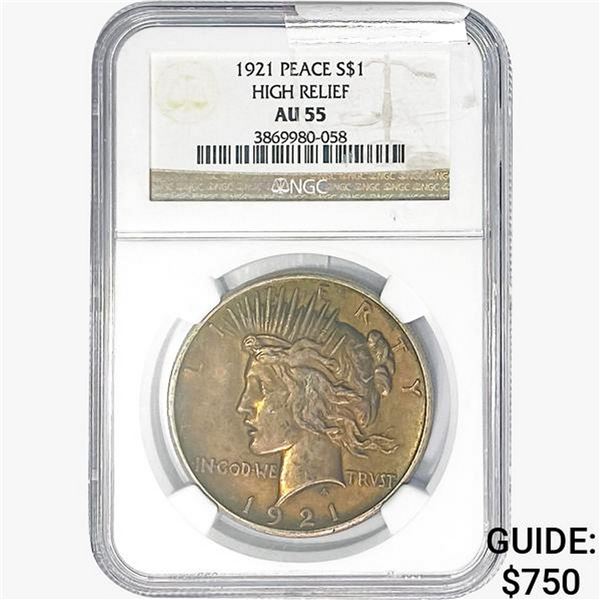 1921 Silver Peace Dollar NGC AU55 HR