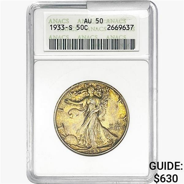 1933-S Walking Liberty Half Dollar ANACS AU50