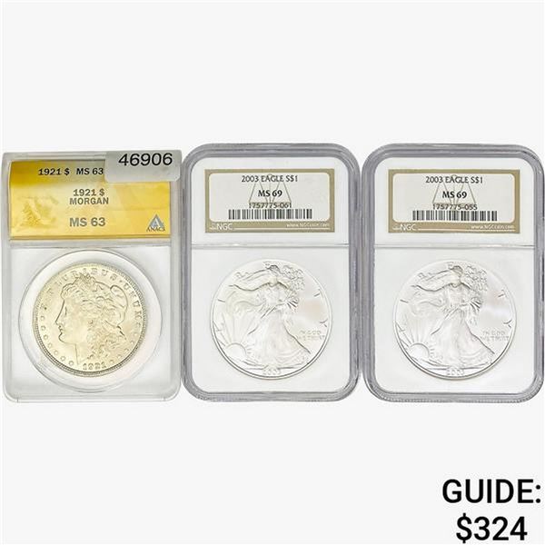 [3] 1921-2003 $1 Morgan Coin, [2] $1 Silver Eagle