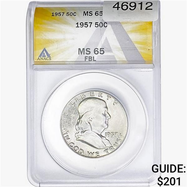 1957 Franklin Half Dollar ANACS MS65 FBL