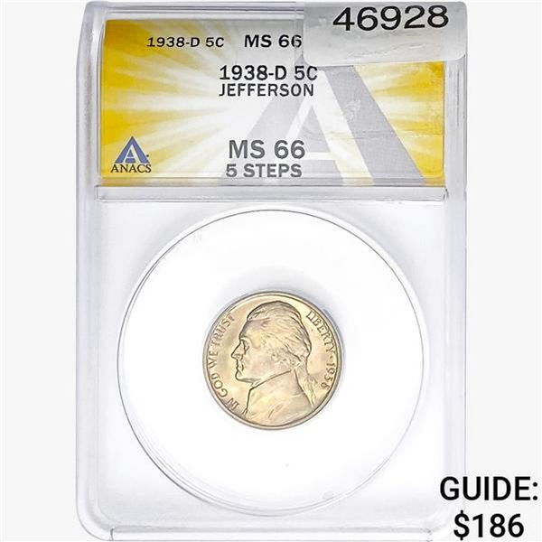 1938-D Jefferson Nickel ANACS MS66 5 STEPS