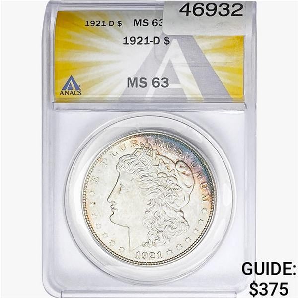 1921-D Morgan Silver Dollar ANACS MS63
