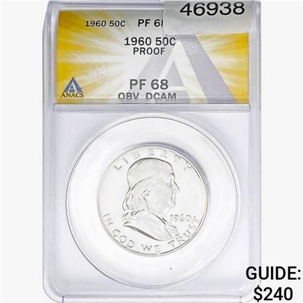 1960 Franklin Half Dollar ANACS PF68 OBV DCAM, PF