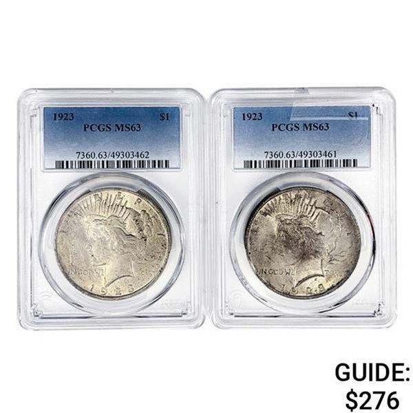 1923 [2] Silver Peace Dollar PCGS MS63