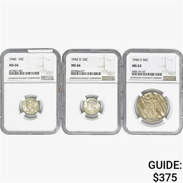 [3] 1940-1946 2 10C, 1 50C NGC MS63/66